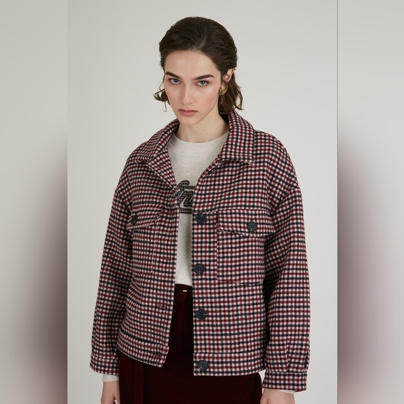 Suncoo pink and brown check jacket, size 0 - Picture 2 of 8